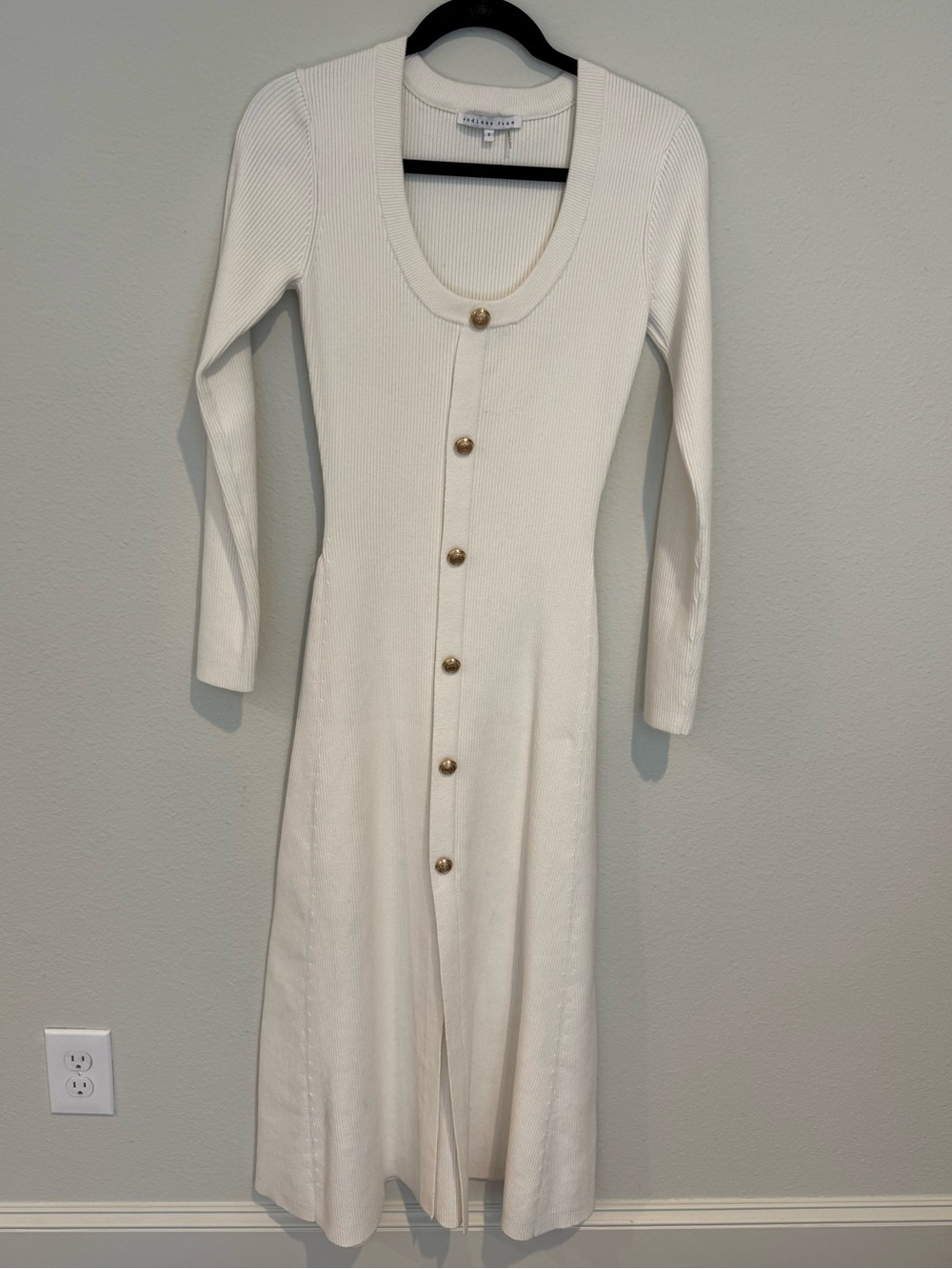 Cream Ribbed Button-Front Midi Dress